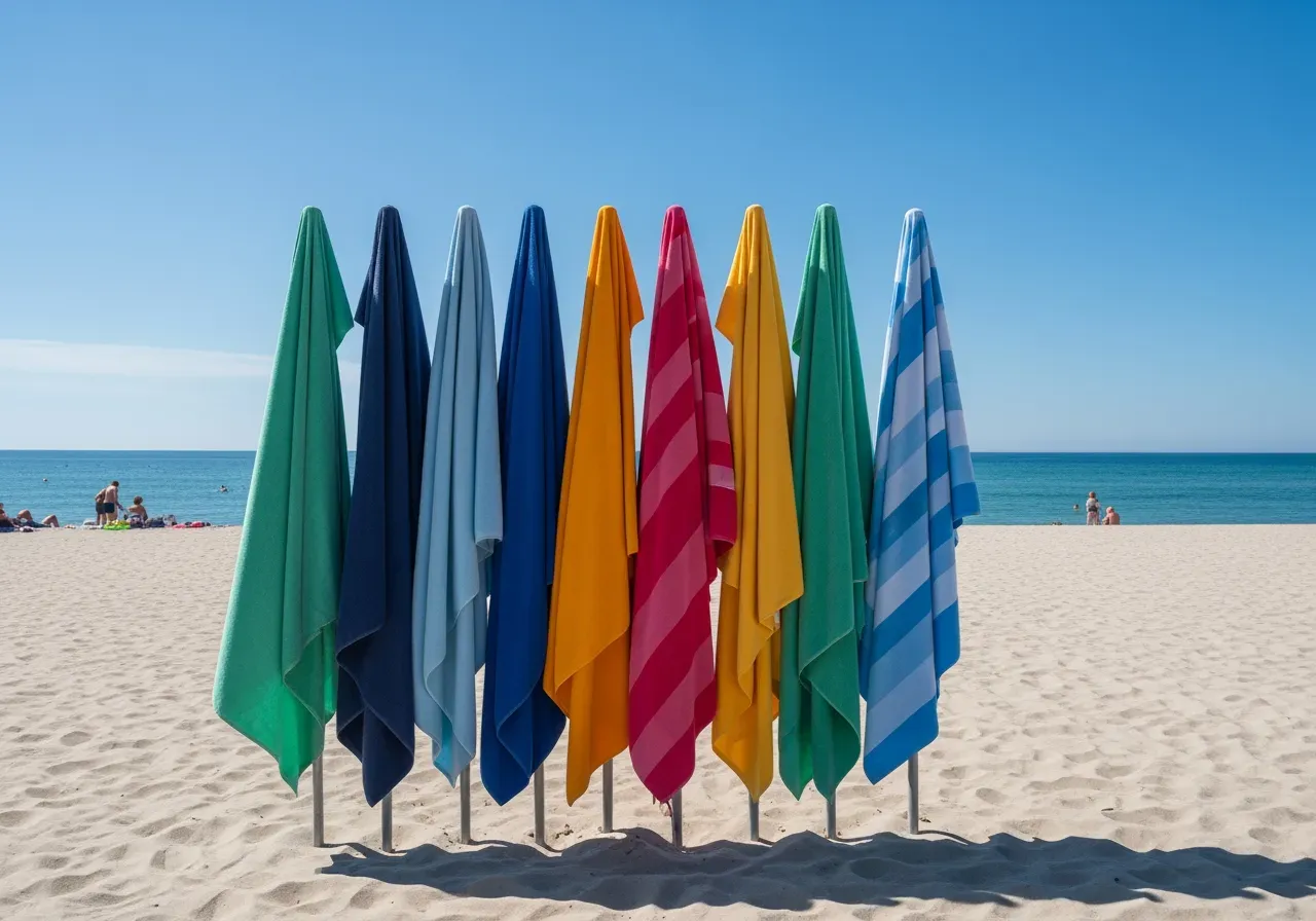 Färgglada badlakan på stranden
