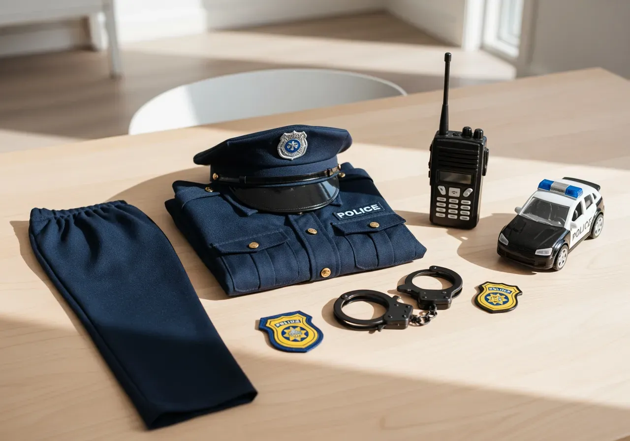 Polisleksaker och kostym för barn