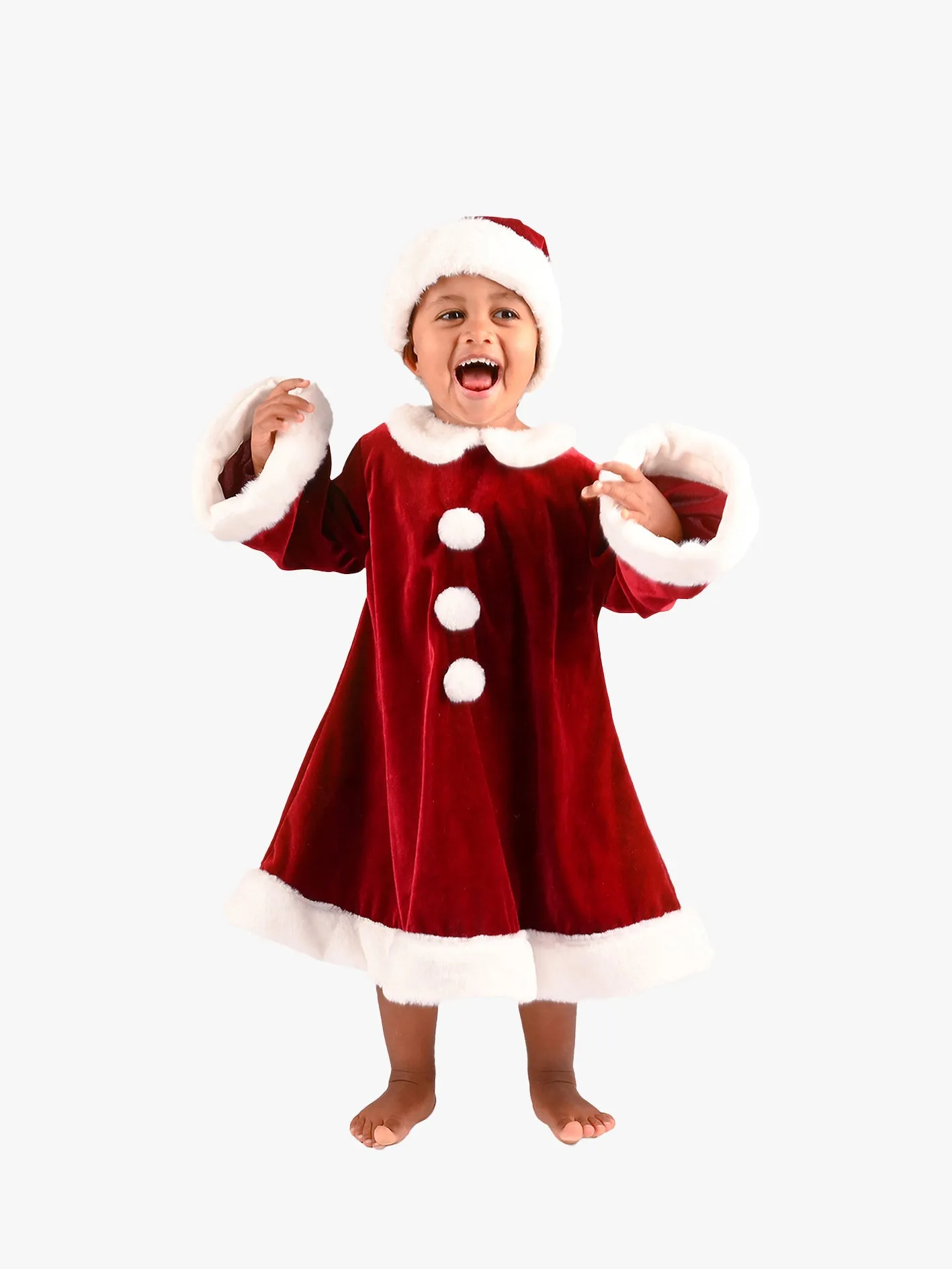 En glad kund provar sin jul för barn och bebis och vill direkt köpa en egen.