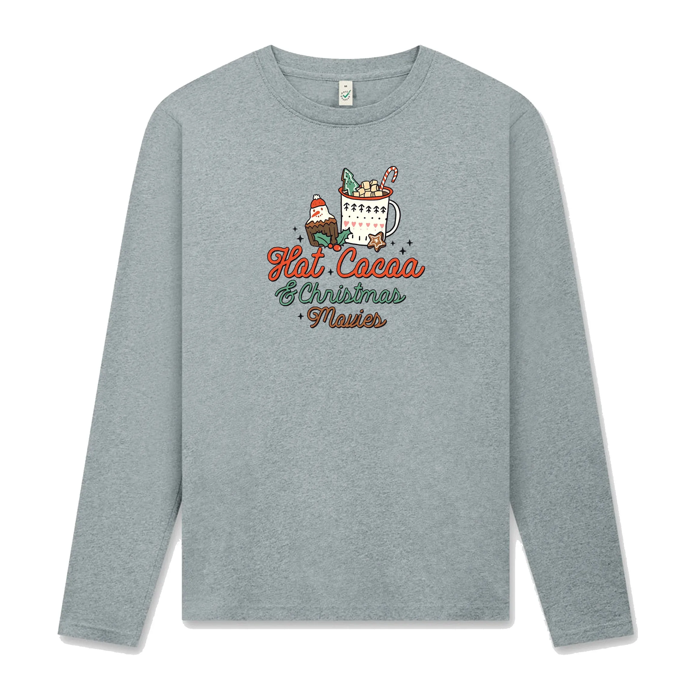 Hot Cocoa & Christmas Movies – Mysig Långärmad Jul T-shirt - Grå / XL