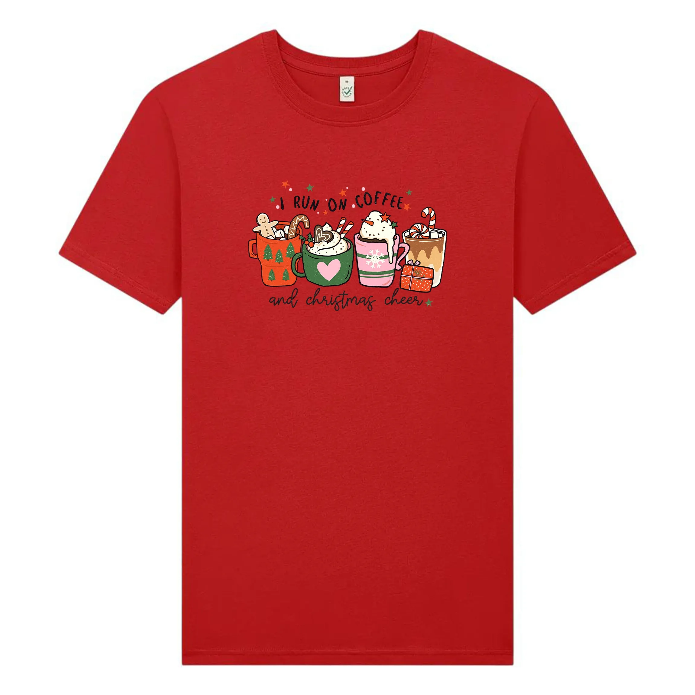 I Run On Coffee & Christmas Cheer – Jul T-shirt för Kaffeälskare - Röd / XL