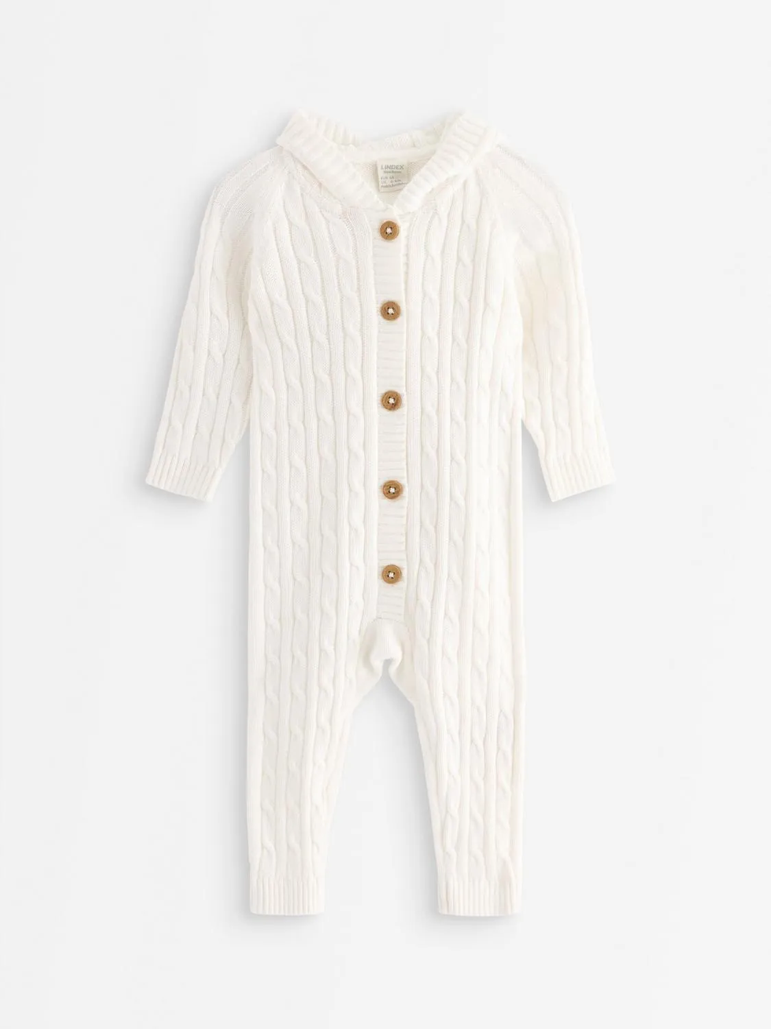 Kabelstickad jumpsuit med huva