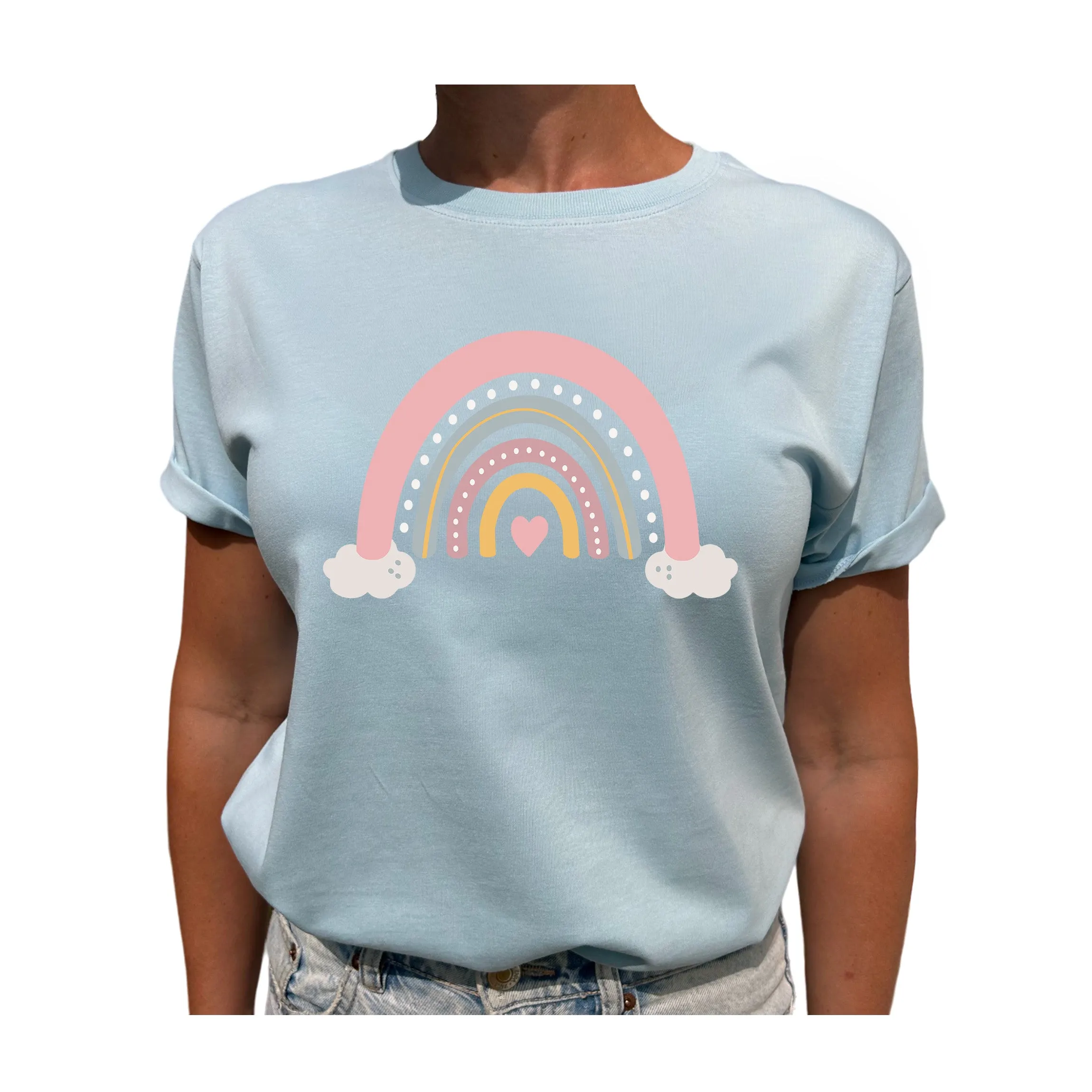 Regnbåge på Moln – Sprid Färg & Glädje T-shirt - Ljus Blå / M